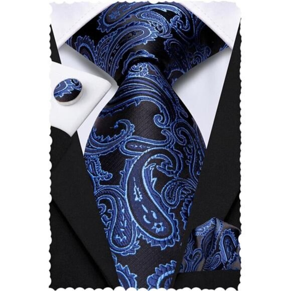 Silk Paisley Ties for Men  Royal Blue Black - Picture 1 of 6